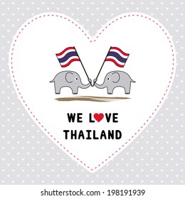Two elephants hold Thai flag. Card for decoration.
