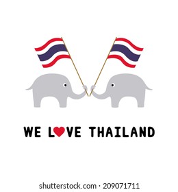 Two elephants hold Thai flag. Card for decoration.