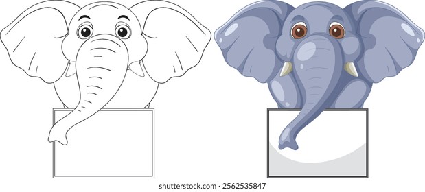 Two elephants holding blank signs for messages