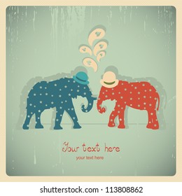 Two elephants, love colorful card. Can be used for postcard, valentine card, wedding invitation