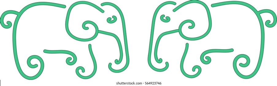 two elephants in love, simple illustration of green elephants suitable as logo, hand drawn elephant couple, wildlife protection logo