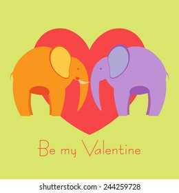 Two elephants in love valentine's day card
