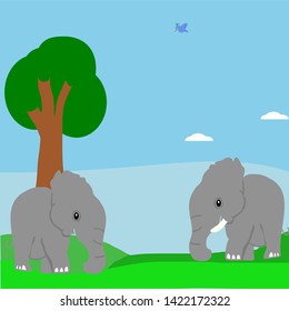 Two Elephants Meeting Together Vector