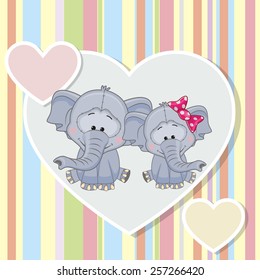Two Elephants on a background of heart 
