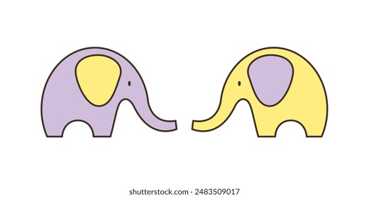 Two elephants on white background, drawing, illustration