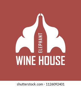 Two elephants show bottle of wine. Wine house logo.Vector illustration.