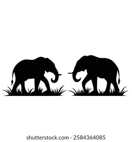 Two elephants walking through grass at sunset, symbolizing strength and unity in nature