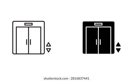 Two elevator icons featuring a dual-style line and solid silhouette design used for floor navigation signs in commercial buildings and modern office spaces.