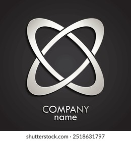 Diseño de logotipo de plata brillante de dos elipses 3D con sombra