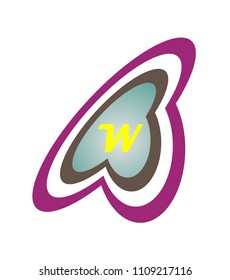 two ellipses that merge into one, with two colors and a W in the middle. simple logo
