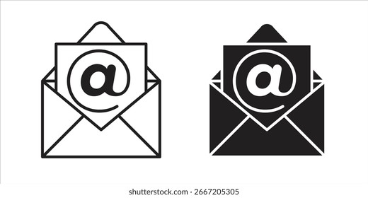 Dos iconos de correo electrónico, uno negro y otro blanco, dentro de sobres abiertos. Diseño sencillo y limpio.