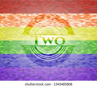 Two emblem on mosaic background with the colors of the LGBT flag