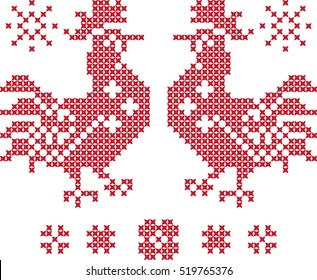 Two embroidered roosters