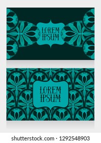 Two emerald banners in retro art deco style, can be used as invitations for gatsby style party,  vector illustration