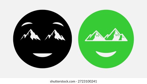 Dos caras de emoticonos con ojos de montaña, uno negro y otro verde, sobre un fondo blanco.