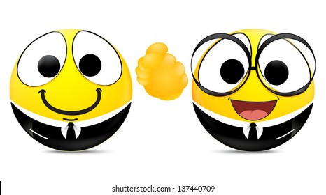 Two emoticons shaking hands . business concept