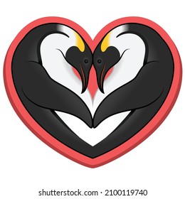 Two Emperor Penguins Heart Shape Design, Heart Shaped Animals