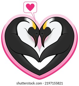 Two Emperor Penguins Heart Shape Design, Heart Shaped Animals