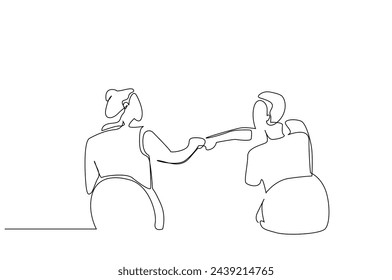 two employee business people woman man partner agreement handshake fist bump one line art design vector