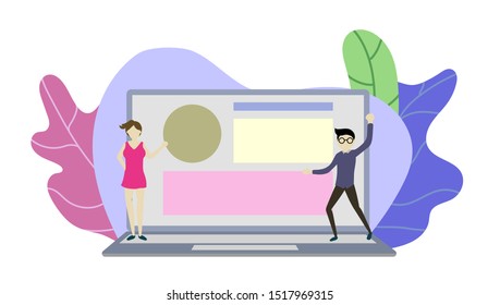 two employee presentation about web user interface. vector illustration