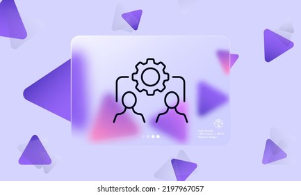 Two employees with gear line icon. Engineering, construction, briefing, teamwork, work in pair, partner, solve problems, team building. Business concept. Glassmorphism. Vector line icon for Business.