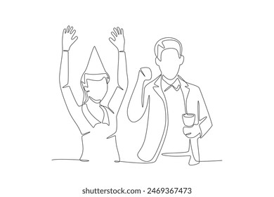 Dos empleados de fiesta. Concepto de Office parties dibujo de una línea