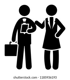 Two employers avatars standing casually and making dialogues depicting the conversation process.