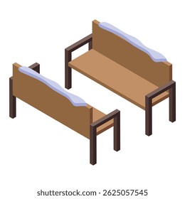 Two empty benches covered with a blanket of snow, waiting for the warm rays of spring to melt the ice away