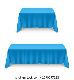 Two Empty Big Banquet Table Covered with Blue Tablecloth