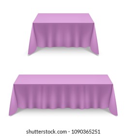 Two Empty Big Banquet Table Covered with Magenta Tablecloth