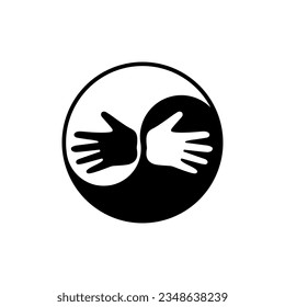 Two empty black and white palms inside round Yin Yang symbol. 