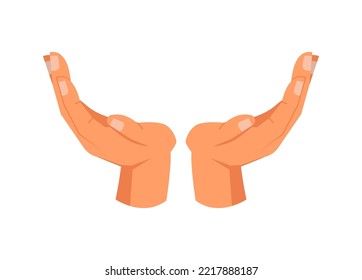 Two empty open hands raised up, asking for help. Isolated gesture, nonverbal communication and signs, language of symbols. Vector in flat style illustration