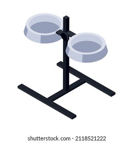 Two empty pet food bowls on adjustable stand isometric icon vector illustration