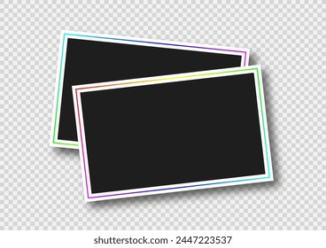 Two empty photo frames. Realistic vector mockup. Photo frames with shadow and rgb line.