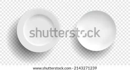 Two empty white plates, transparent background vector round 3d plate illustration, for additional food advertising design elements