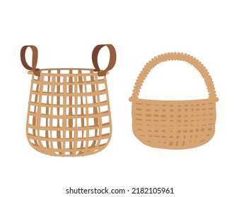 Two empty wicker baskets vector illustration isolated on white background
