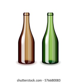 Two empty wine bottles isolated on white photo-realistic vector illustration