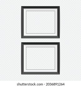 Two empty wooden photo frame isolated on white background. Retro framework for pictures or text. Design for modern interior. Vector illustration in realistic style. EPS 10.