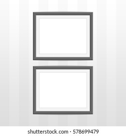 Two empty wooden photo frame isolated on vintage wall. Retro framework for pictures or text. Design for modern interior. Vector illustration. EPS 10.