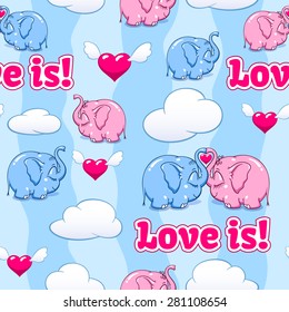 two enamored baby elephant vector seamless pattern vector format