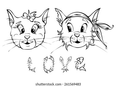 Two enamored cat on a white background.