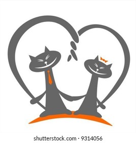 Two enamored  cats  on a white background. Valentines illustration.