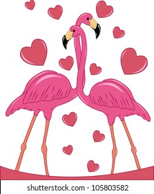 Two enamored flamingos