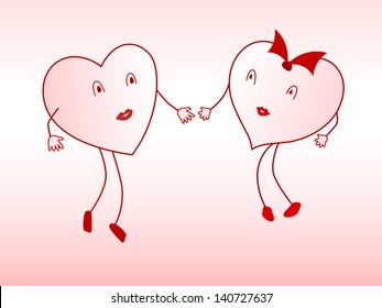 Two enamored hearts are drawn to each other 