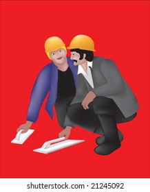 Two engineers. This image is a vector illustration and can be scaled to any size without loss of resolution.