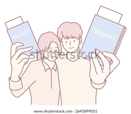 Two enthusiastic friends proudly display their passports, eagerly prepared for their upcoming adventure together