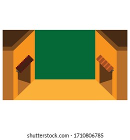 Two entrances  of two house on green background.