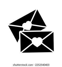 Two envelope glyph icon. Love Letter. Valentines day symbol. Vector illustration, romance elements. Sticker, patch, badge, card for marriage, wedding