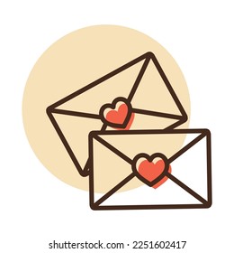 Two envelope icon. Love Letter. Valentines day symbol. Vector illustration, romance elements. Sticker, patch, badge, card for marriage, wedding