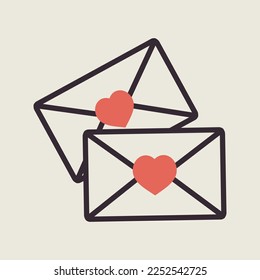 Icono de dos sobres. Carta de amor. Símbolo del día de San Valentín. Ilustración vectorial, elementos románticos. Pegatina, parche, insignia, tarjeta para matrimonio, boda